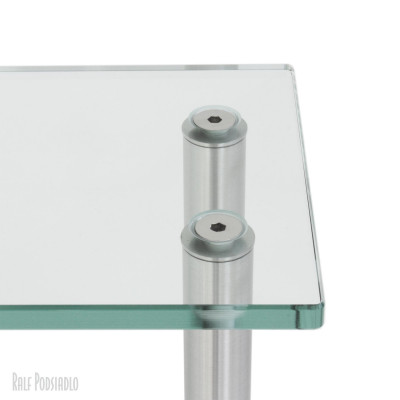 Glasregal ETAGE-PUNKT mit Glas-Böden - Verbindung Glas-Gestell - "PUNKT"