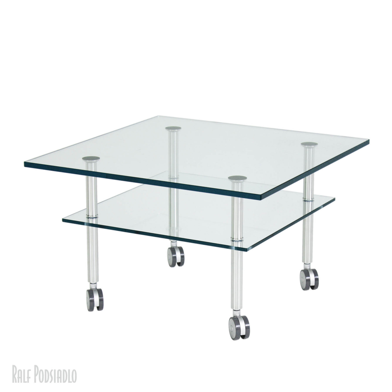 Glastische / Couchtische auf Maß mit Glasplatte als Ablage, mit Rollen