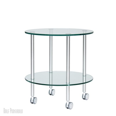 DUANA - Servier-Tisch aus Glas, Bar-Wagen, rund, Rollen, D60cm