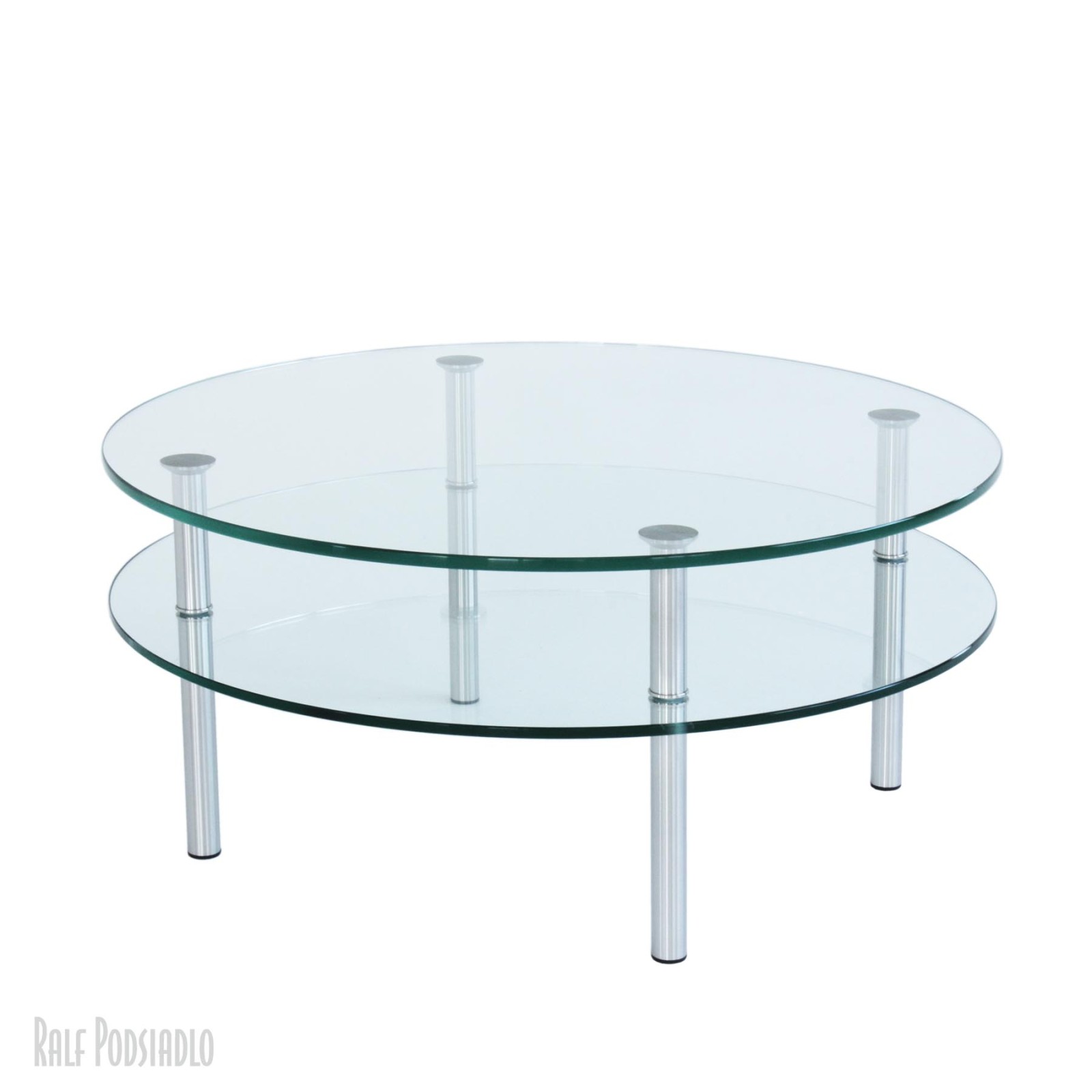 Couchtisch Glastisch DUANA-IV D80cm, Zeitungsablage