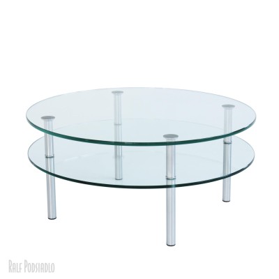 Couchtisch Glastisch DUANA-IV D80cm, Zeitungsablage