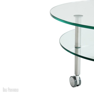 Glastisch, runde Glasplatten, Zeitungs-Ablage - Rollen oder Gleiter