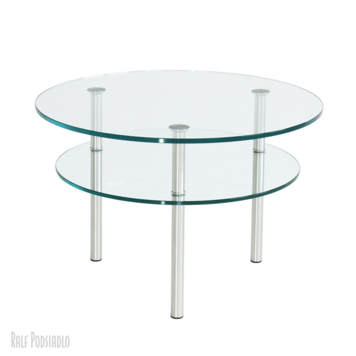 Couchtisch, Glastisch DUANA-III D70cm, drei Tischbeine, Zeitungsablage
