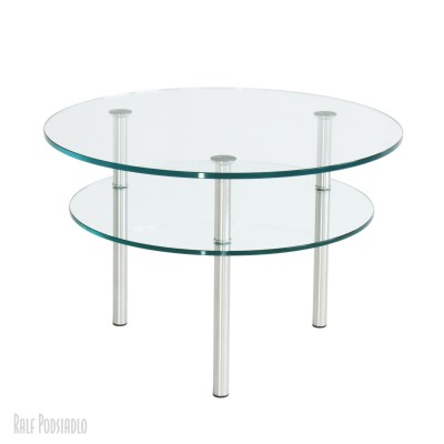 Couchtisch, Glastisch DUANA-III D70cm, drei Tischbeine, Zeitungsablage