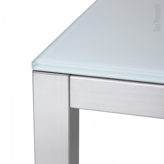 Tisch FRAME-50 - Glasplatte-Oberfläche glatt, unten lackiert (weiß), Edelstahl geschliffen