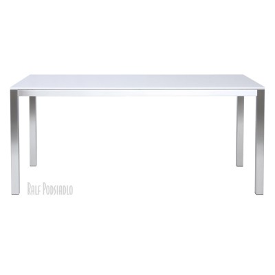 Tisch FRAME-50 - Glasplatte-Oberfläche satiniert, unten lackiert (weiß) Edelstahl